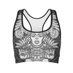 Blue And White Mayan Statue Print Women's Sports Bra