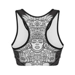 Blue And White Mayan Statue Print Women's Sports Bra