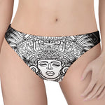 Blue And White Mayan Statue Print Women's Thong