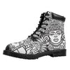 Blue And White Mayan Statue Print Work Boots