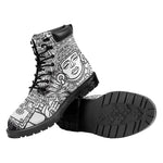 Blue And White Mayan Statue Print Work Boots