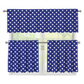Blue And White Polka Dot Pattern Print 3 Piece Kitchen Curtains