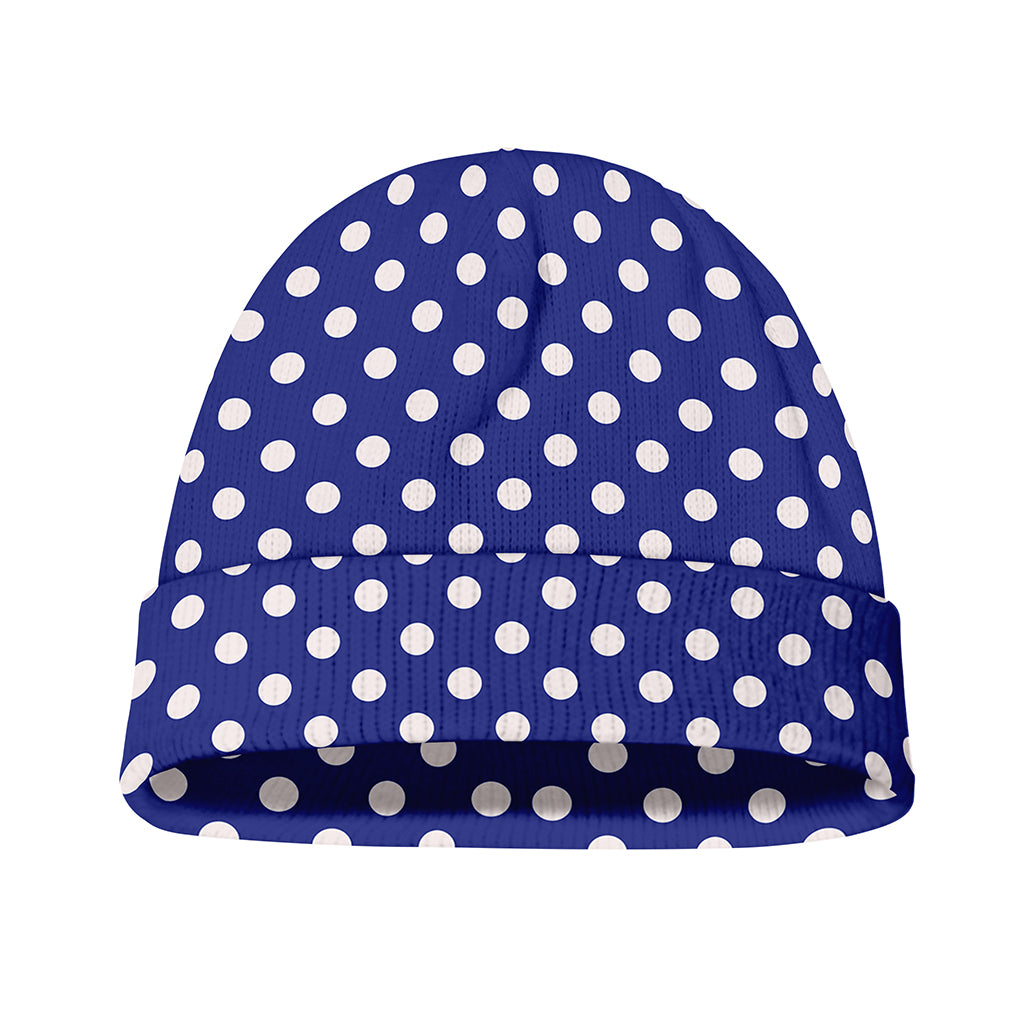 Blue And White Polka Dot Pattern Print Beanie