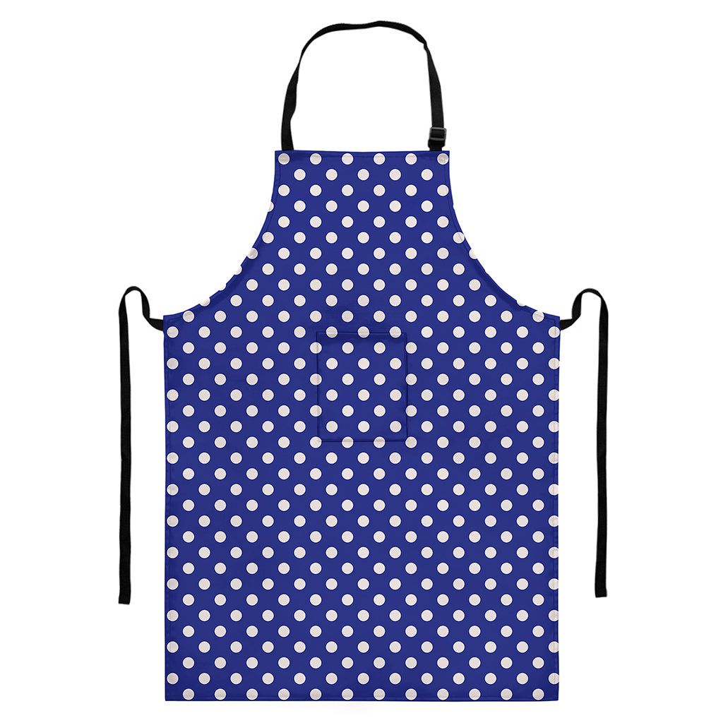 Blue And White Polka Dot Pattern Print Bib Apron With Pocket