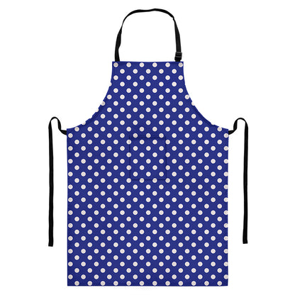 Blue And White Polka Dot Pattern Print Bib Apron With Pocket
