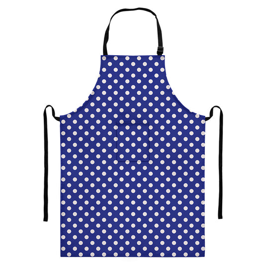 Blue And White Polka Dot Pattern Print Bib Apron With Pocket