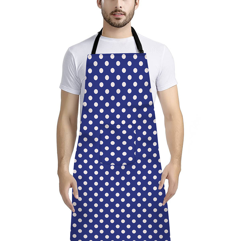 Blue And White Polka Dot Pattern Print Bib Apron With Pocket