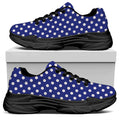 Blue And White Polka Dot Pattern Print Black Chunky Shoes