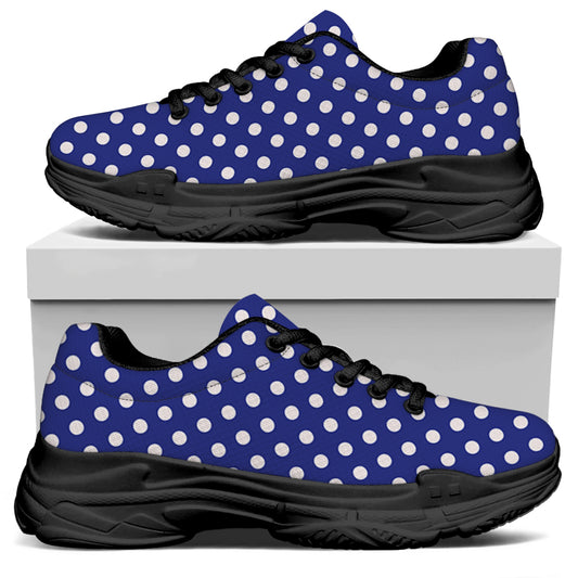 Blue And White Polka Dot Pattern Print Black Chunky Shoes