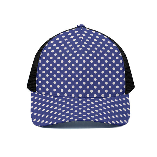 Blue And White Polka Dot Pattern Print Black Mesh Trucker Cap