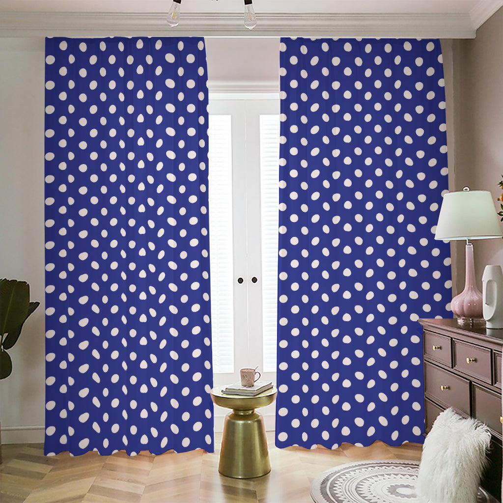 Blue And White Polka Dot Pattern Print Blackout Pencil Pleat Curtains