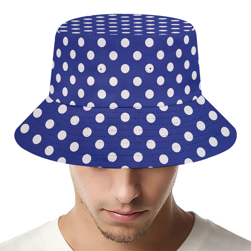 Blue And White Polka Dot Pattern Print Bucket Hat