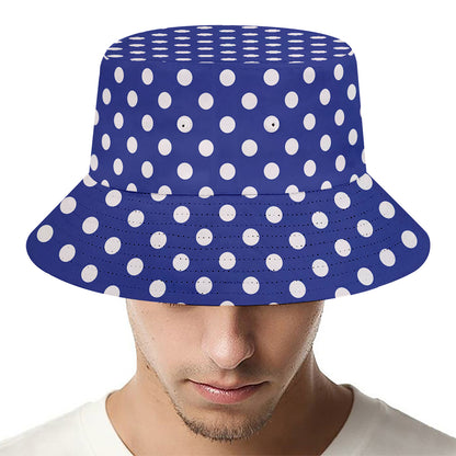 Blue And White Polka Dot Pattern Print Bucket Hat