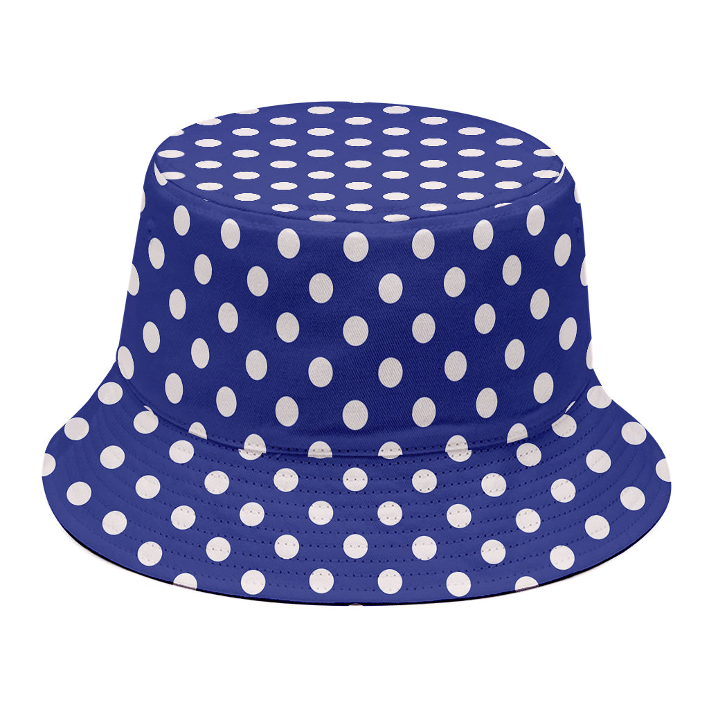 Blue And White Polka Dot Pattern Print Bucket Hat
