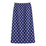 Blue And White Polka Dot Pattern Print Cotton Front Slit Maxi Skirt
