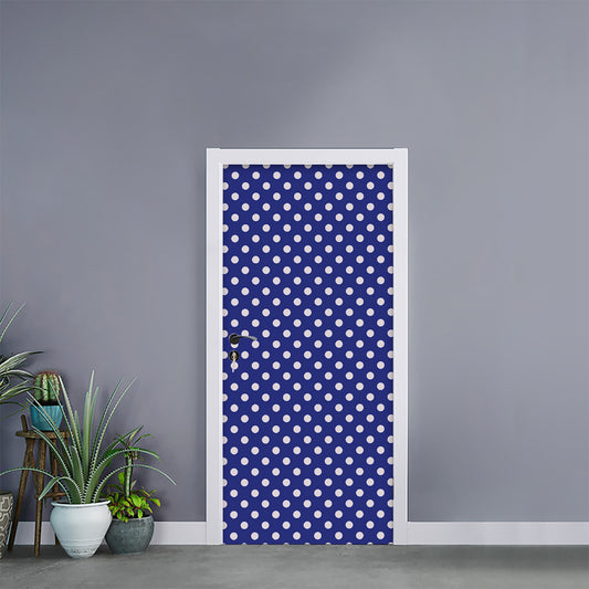 Blue And White Polka Dot Pattern Print Door Sticker