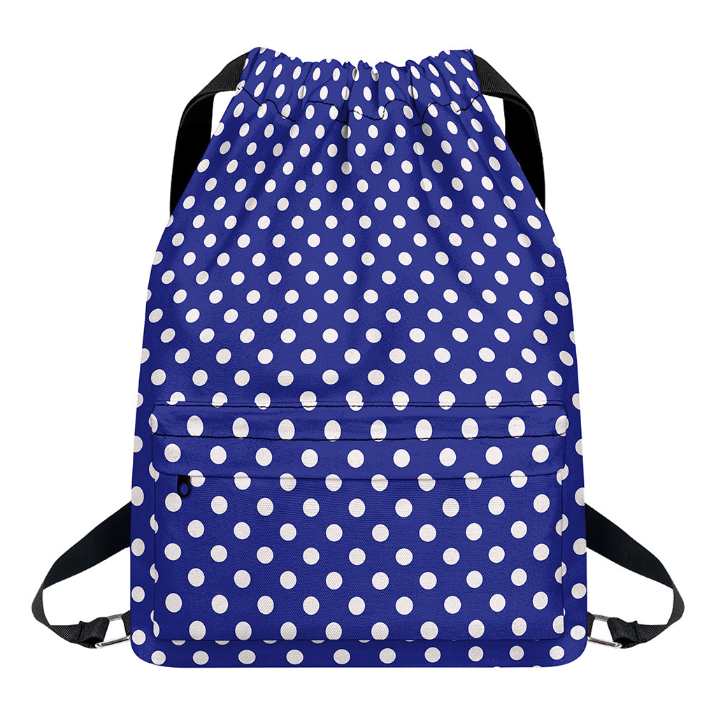 Blue And White Polka Dot Pattern Print Drawstring Backpack