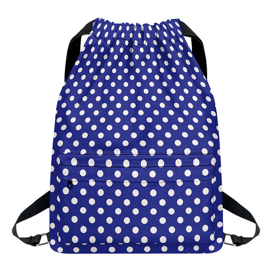 Blue And White Polka Dot Pattern Print Drawstring Backpack