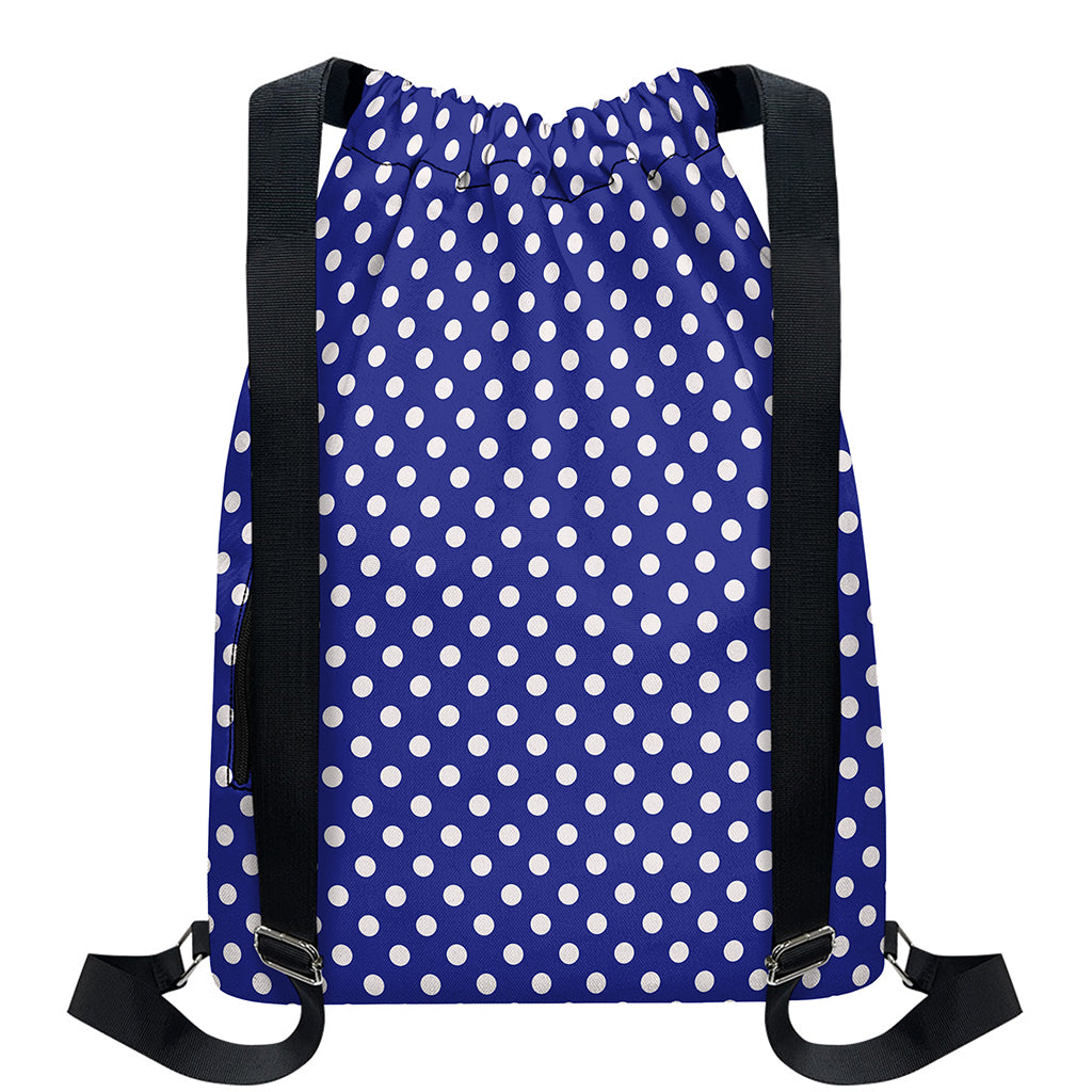 Blue And White Polka Dot Pattern Print Drawstring Backpack
