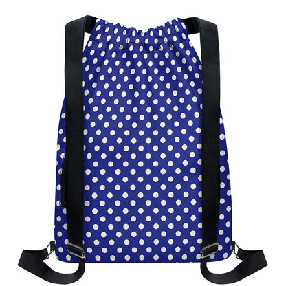 Blue And White Polka Dot Pattern Print Drawstring Backpack