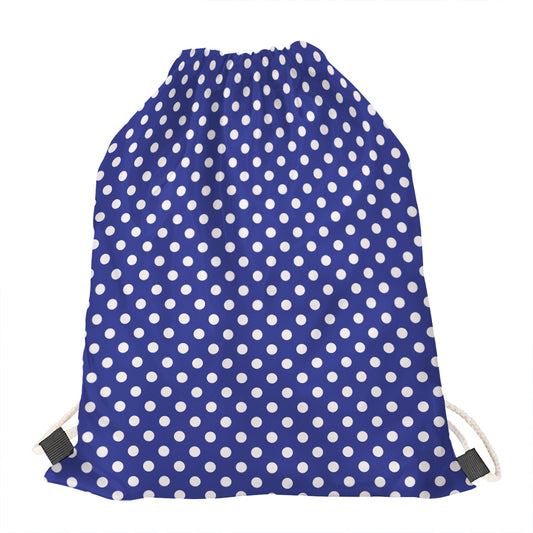 Blue And White Polka Dot Pattern Print Drawstring Bag