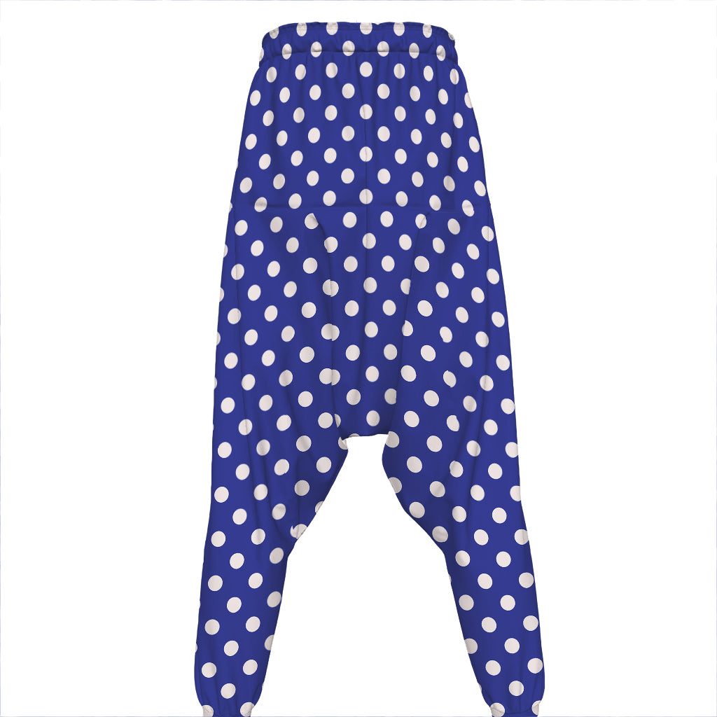 Blue And White Polka Dot Pattern Print Hammer Pants