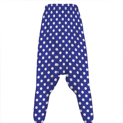 Blue And White Polka Dot Pattern Print Hammer Pants