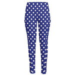 Blue And White Polka Dot Pattern Print High-Waisted Pocket Leggings