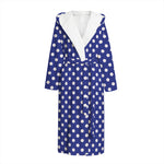 Blue And White Polka Dot Pattern Print Hooded Bathrobe