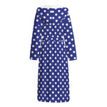Blue And White Polka Dot Pattern Print Hooded Bathrobe
