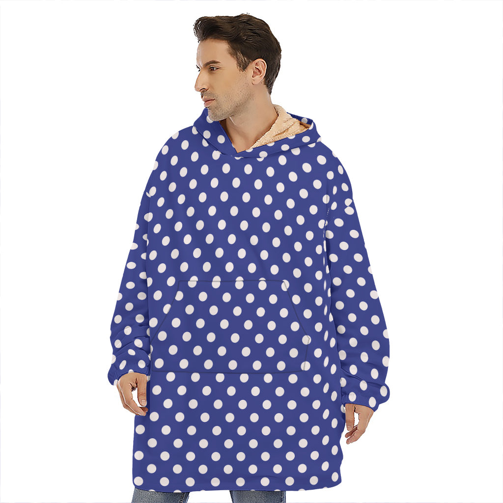 Blue And White Polka Dot Pattern Print Hoodie Blanket