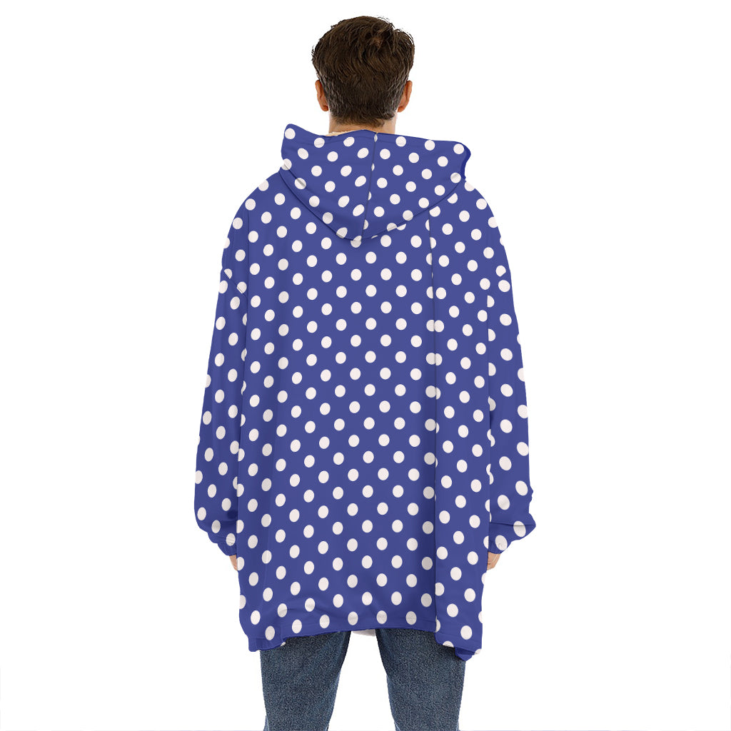 Blue And White Polka Dot Pattern Print Hoodie Blanket