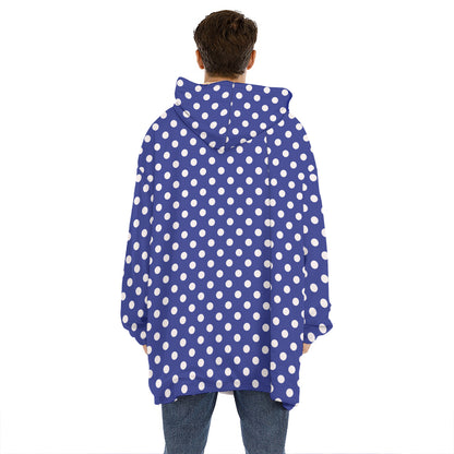 Blue And White Polka Dot Pattern Print Hoodie Blanket