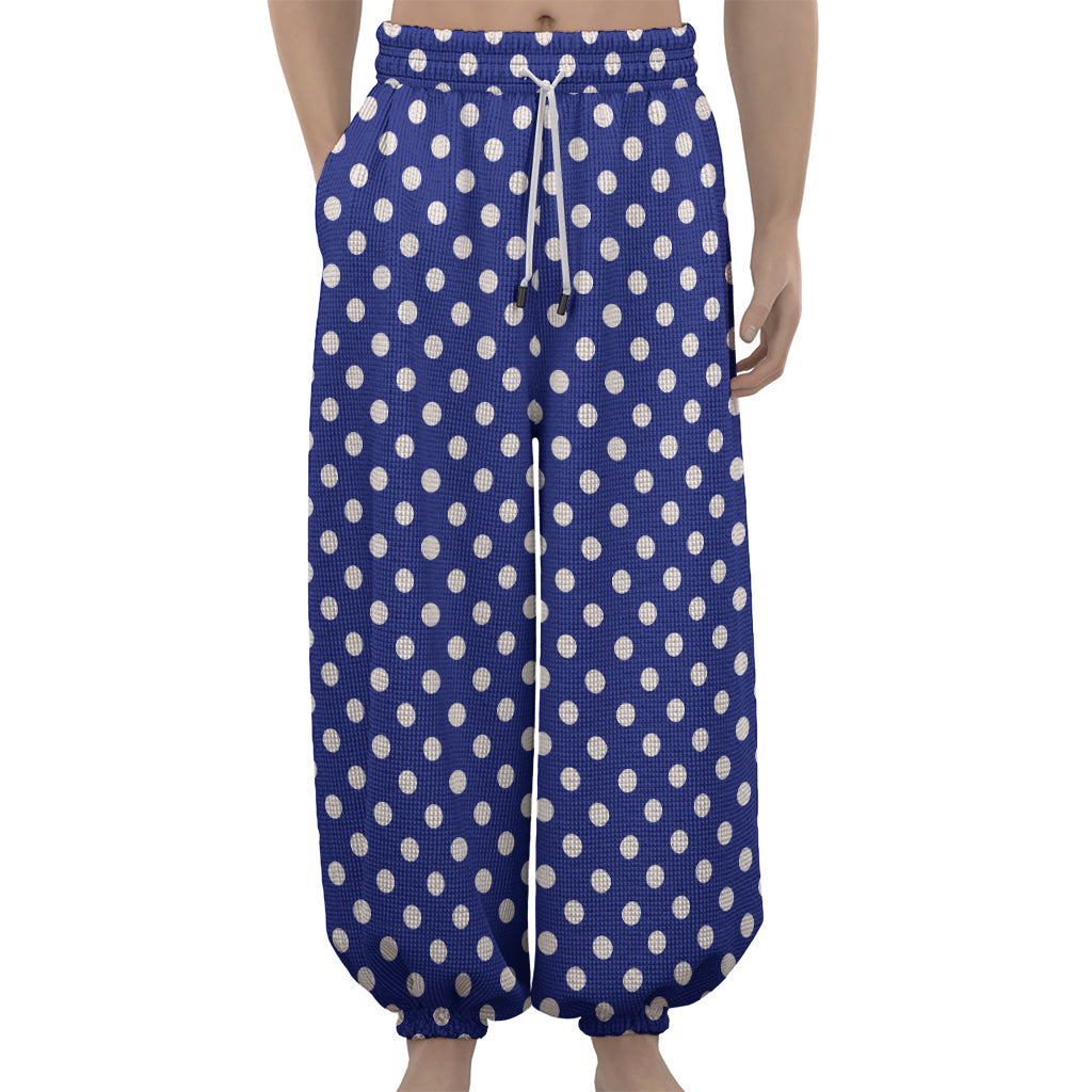 Blue And White Polka Dot Pattern Print Lantern Pants