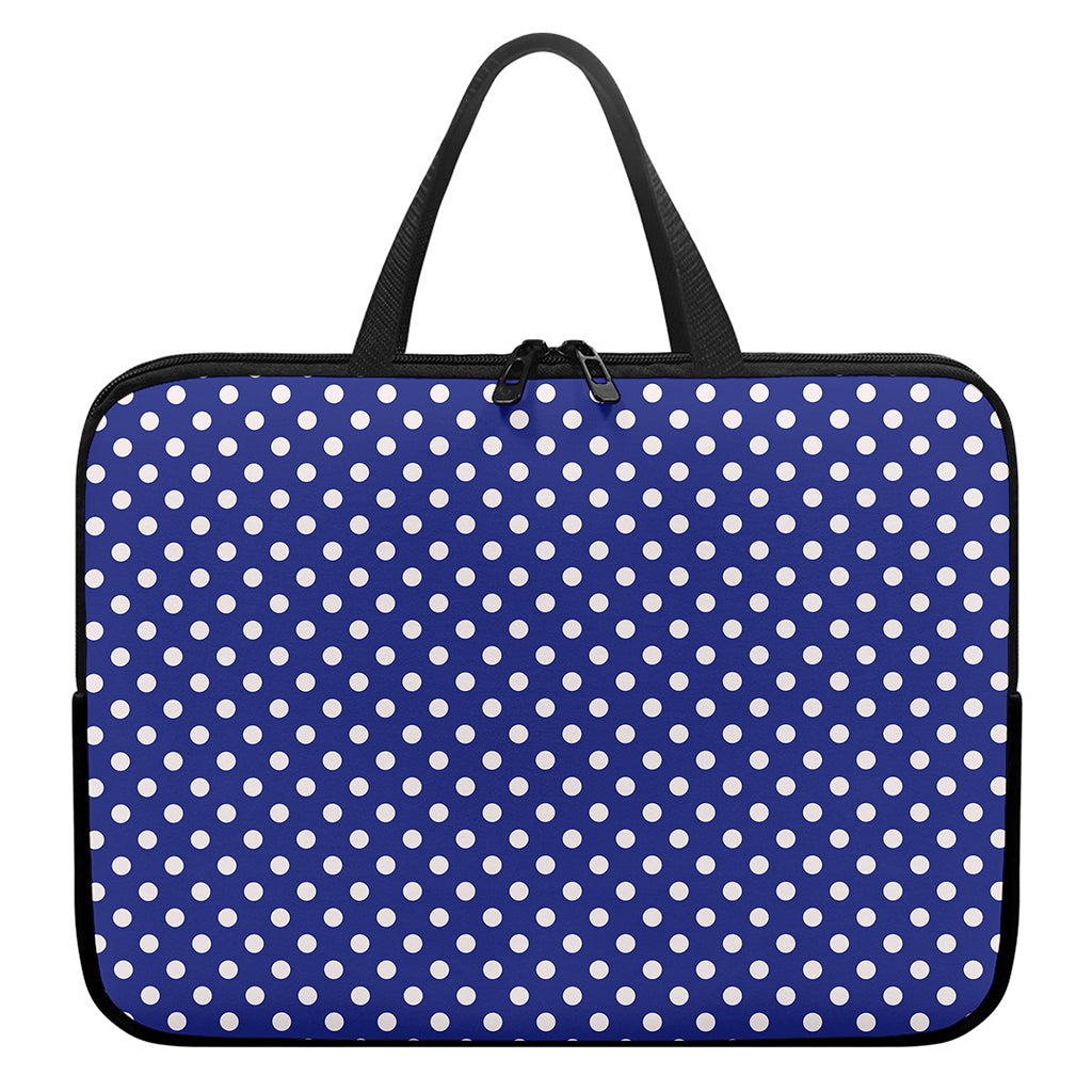 Blue And White Polka Dot Pattern Print Laptop Sleeve With Handle
