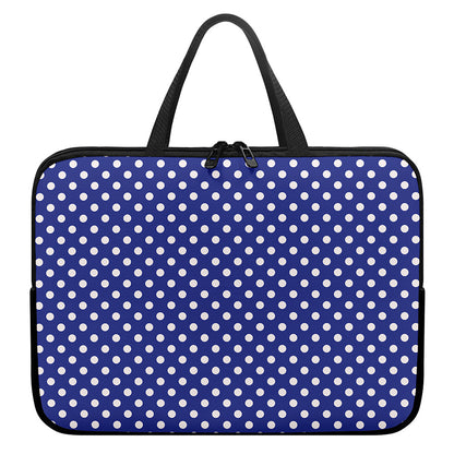 Blue And White Polka Dot Pattern Print Laptop Sleeve With Handle
