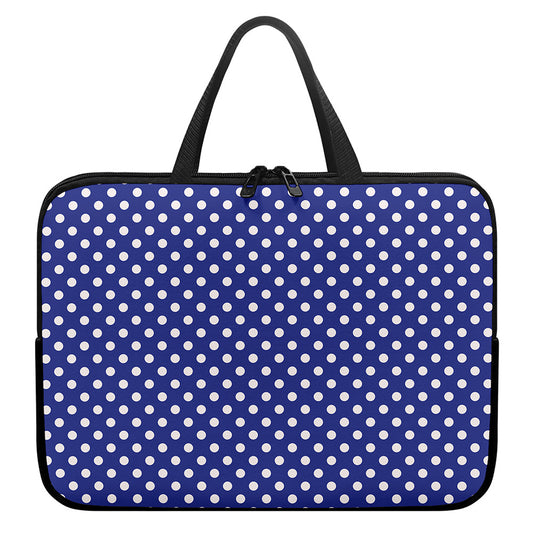 Blue And White Polka Dot Pattern Print Laptop Sleeve With Handle