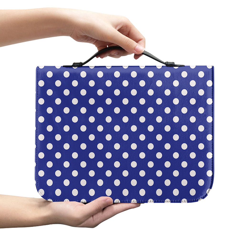 Blue And White Polka Dot Pattern Print Leather Bible Cover