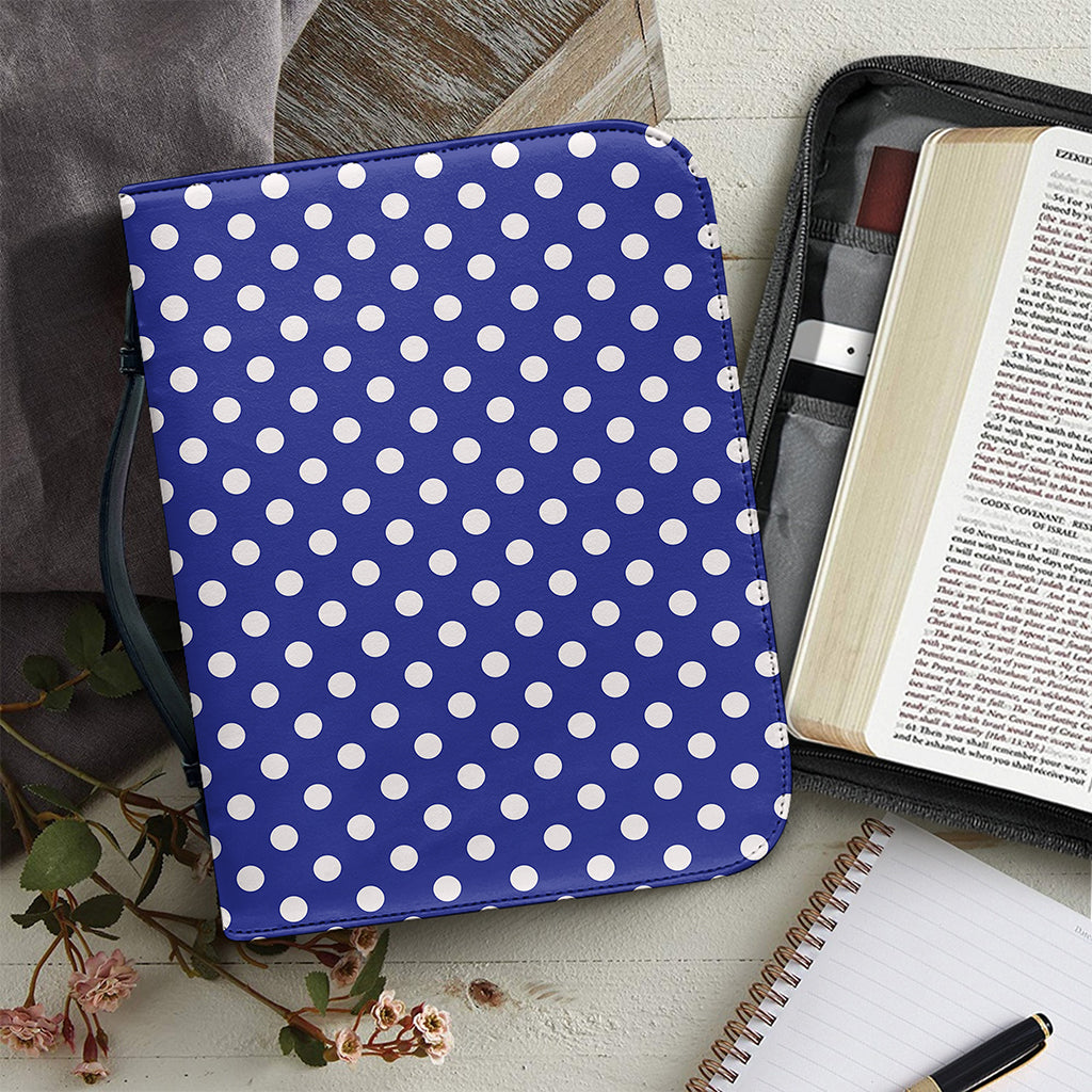Blue And White Polka Dot Pattern Print Leather Bible Cover
