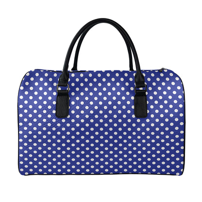 Blue And White Polka Dot Pattern Print Leather Duffle Bag