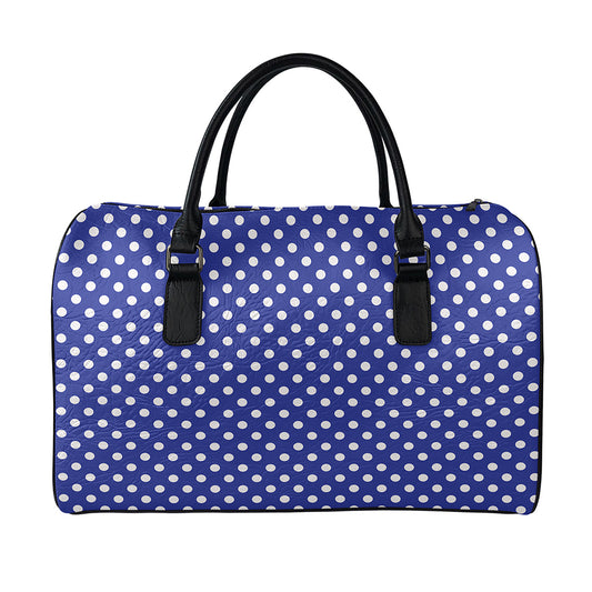 Blue And White Polka Dot Pattern Print Leather Duffle Bag