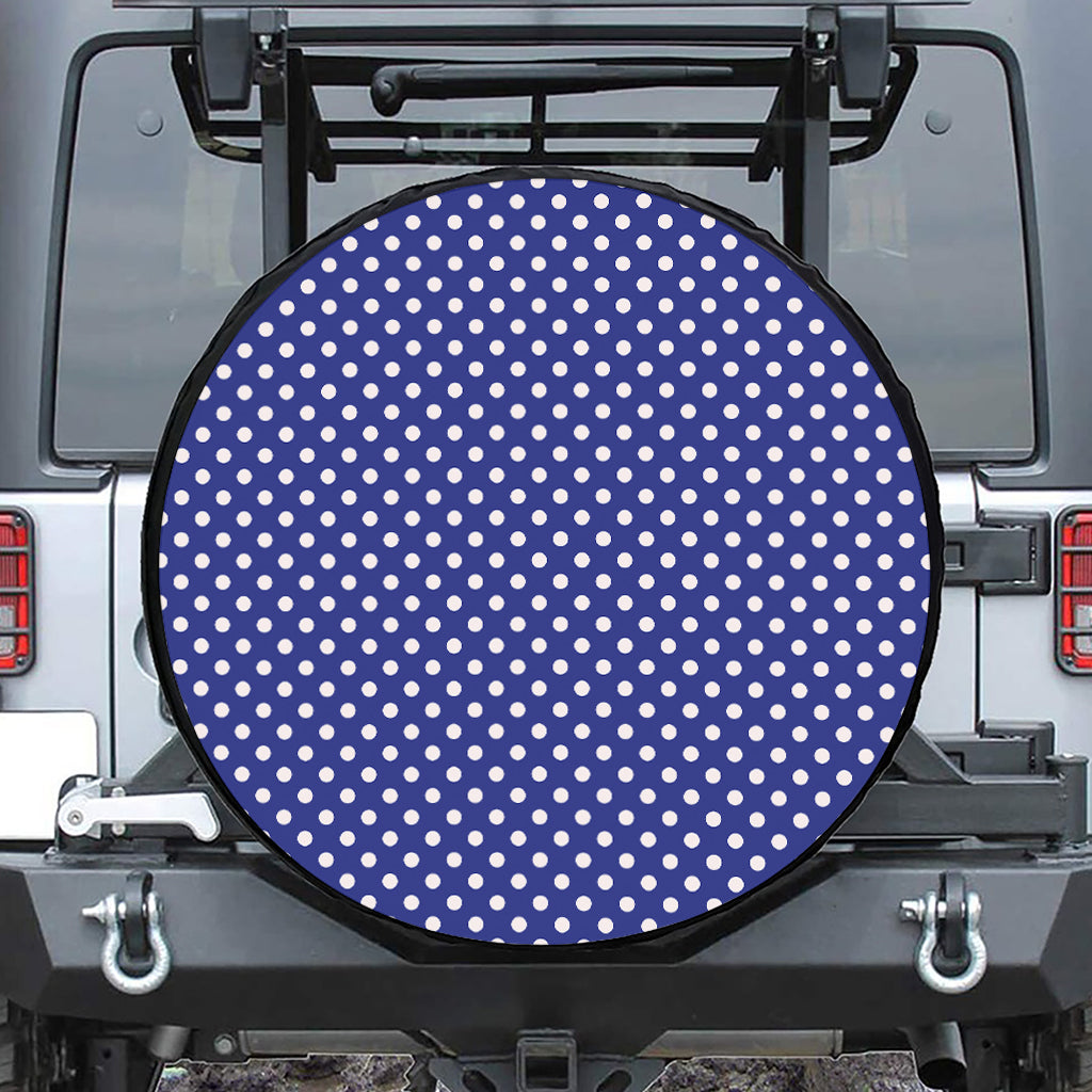 Blue And White Polka Dot Pattern Print Leather Spare Tire Cover