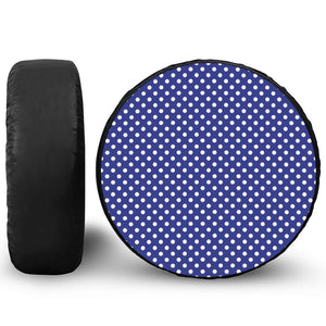 Blue And White Polka Dot Pattern Print Leather Spare Tire Cover