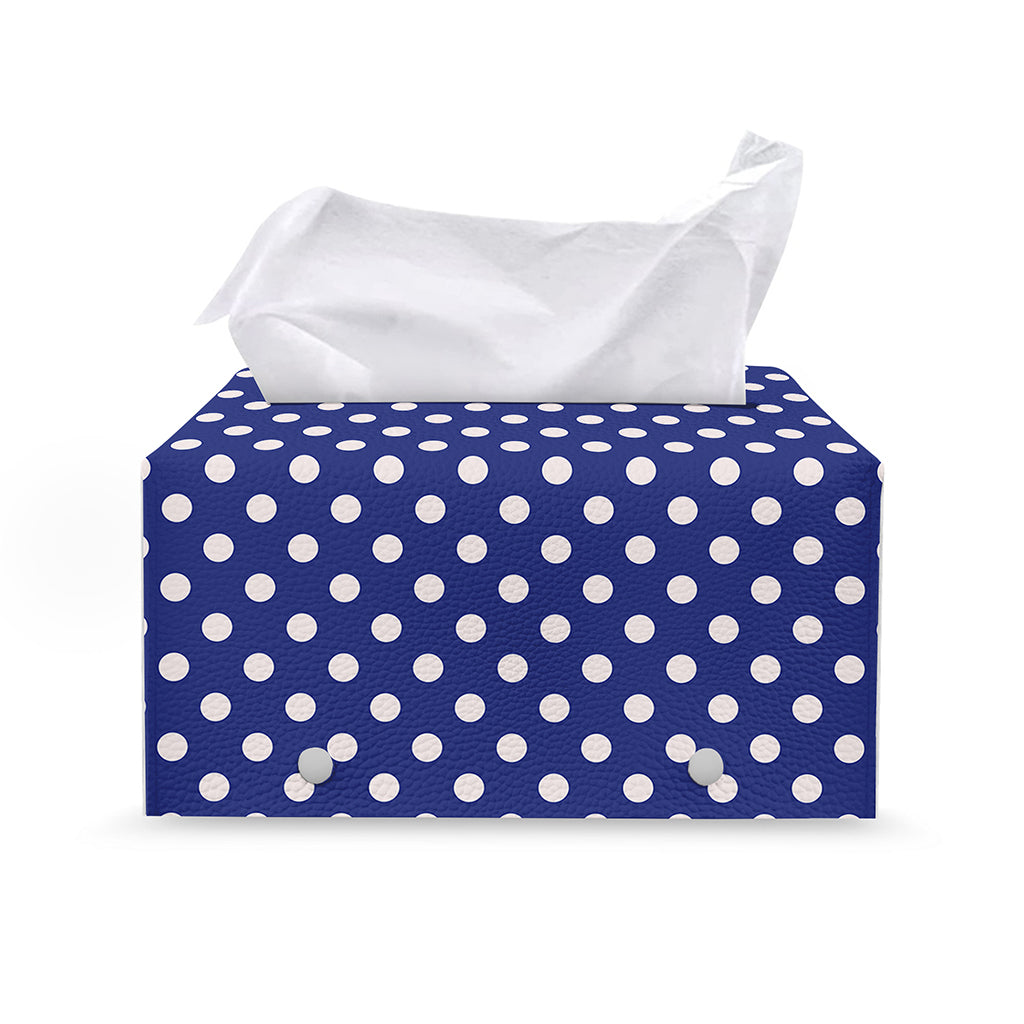 Blue And White Polka Dot Pattern Print Leather Tissue Box Cover