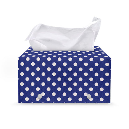 Blue And White Polka Dot Pattern Print Leather Tissue Box Cover