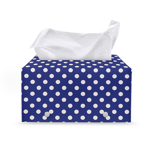 Blue And White Polka Dot Pattern Print Leather Tissue Box Cover