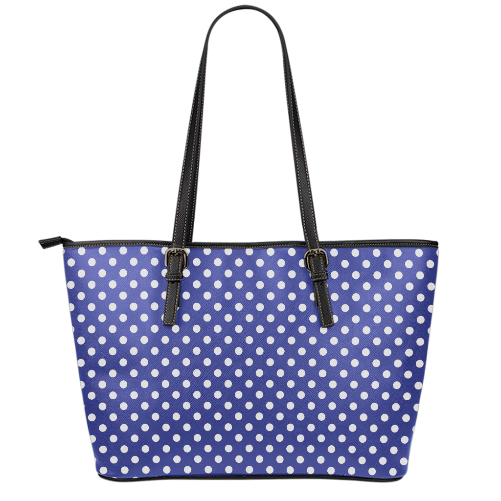 Blue And White Polka Dot Pattern Print Leather Tote Bag