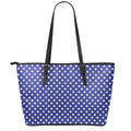 Blue And White Polka Dot Pattern Print Leather Tote Bag With Zipper