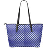 Blue And White Polka Dot Pattern Print Leather Tote Bag