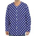 Blue And White Polka Dot Pattern Print Long Sleeve Baseball Jersey